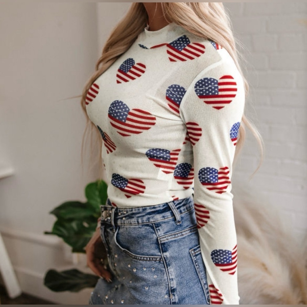 Patriotic Heart Print Women's bodysuit